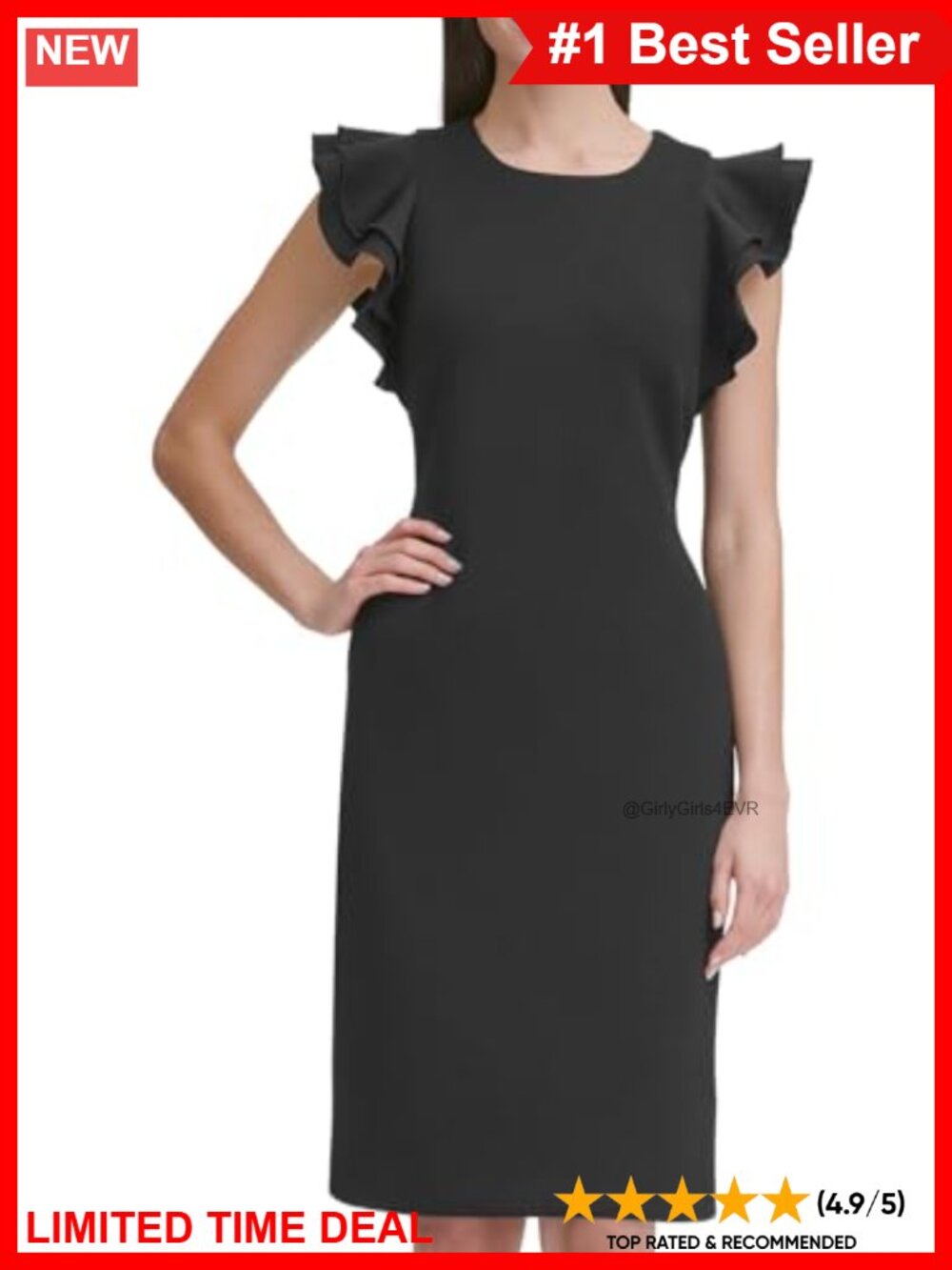 Sleeveless Ruffle Hem Jewel Neck Crepe Sheath Mini Dress